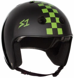S1 Retro Lifer Helmet - Black Gloss W/Bright Green Checkers