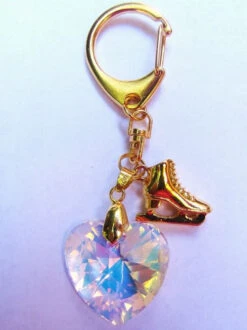 Key Chain With Skate Charm And Swarovski Heart