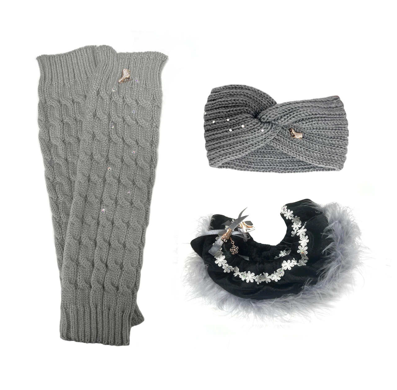 Melrose Ice Skating Warmers (Grey), Ice Skating Headband (Grey), The Sassy Ice Skating Soakers (Black) (10% OFF)