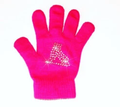 Neon Pink Skating Gloves With "Skate" Rhinestone Design (One Size)