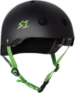 S1 Lifer Helmet - Black Matte With Bright Green Straps
